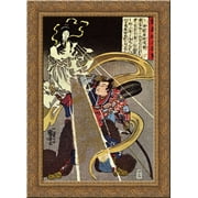 A man confronted with an apparition of the Fox goddess 24x18 Gold Ornate Wood Framed Canvas Art by Utagawa Kuniyoshi