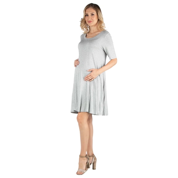Maternity Elbow Sleeve Flared T Shirt Pocket Dress