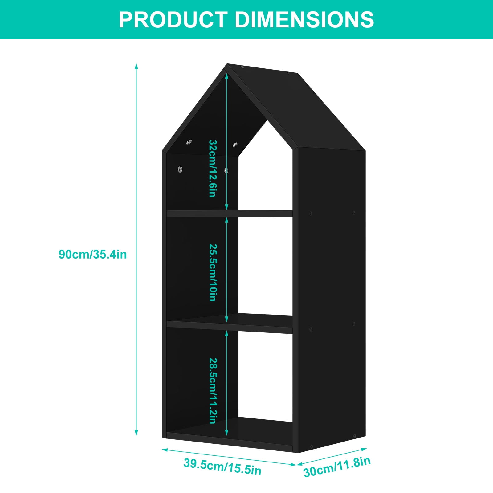 Triangle House Bookshelf in Grain Black Stylish Storage Solution for Home Office Modern Design Durable Construction Multifunctional Display Rack Creates Unique Decor Space Saver Bookshelf