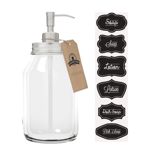 Jarmazing Products Quart-Size Mason Jar Soap Dispenser - Stainless Steel - With 32 Ounce Clear Mason Jar