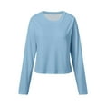 thumbnail image 5 of Womens T Shirts Long Sleeve Ladies Tops Fall Fashion Solid Crewneck Crop Work Blouses Dressy Casual Blue S, 5 of 5