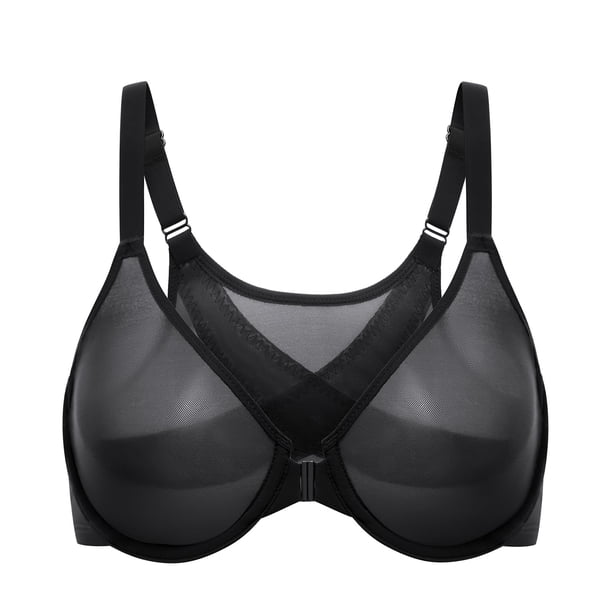 Sostén DELMIRA 36DD de Malla Transparente con Cierre Frontal Talla Grande Negro