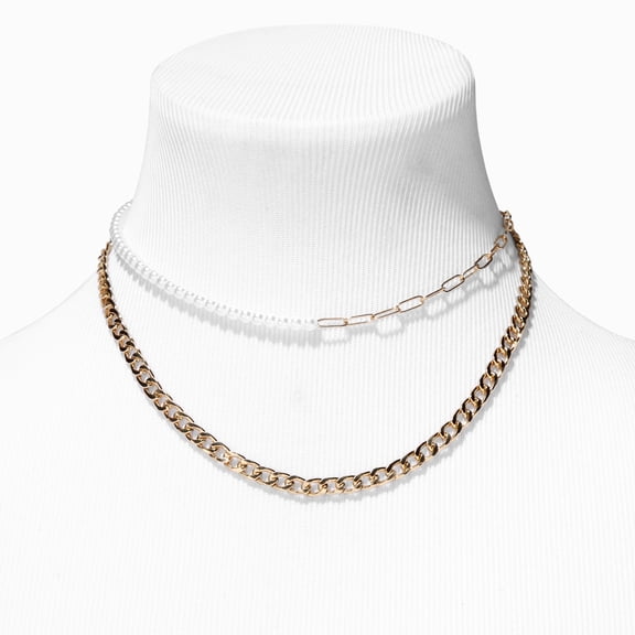 Claire's Teen Chain and Pearl Layering Mixed Piece Jewelry Set, 3-Piece