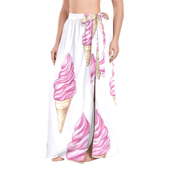 FORMRS Womens Beach Sarong Semi-Sheer Bikini Wrap Skirt Swimsuit Cover-ups, Pink Cartoon Ice Cream