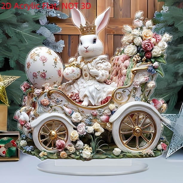 Decoraciones de Pascua, adornos de Pascua, regalos de Pascua, conejos de coche rosa, adorno acrílico 2D, decoración navideña, decoración del hogar, artesanías, decoración decorativa plana