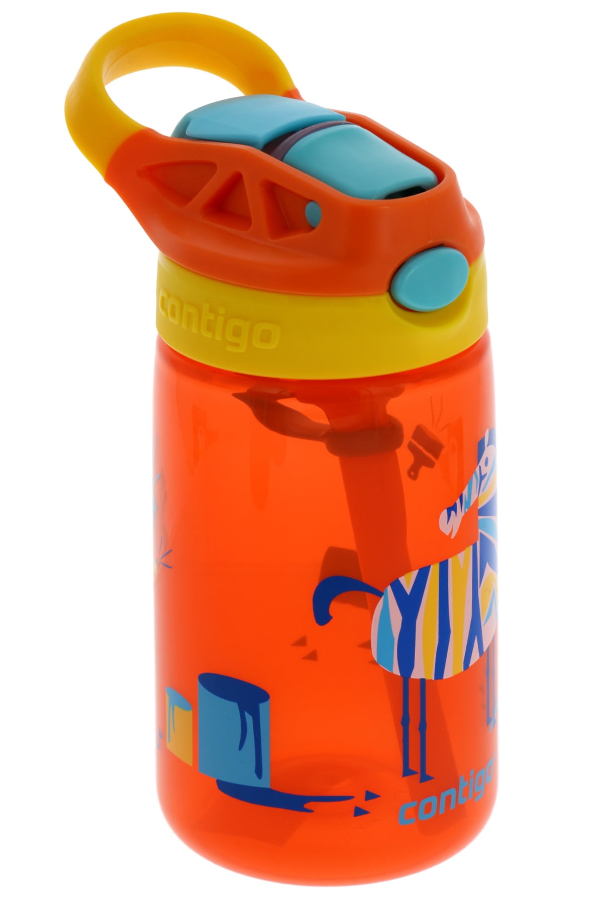 Leak & Spill Proof Bottles for Home or Travel Press Button For Pop Up Straw 14oz Coral Orange Zebra Graphic Contigo AUTOSPOUT Kids Gizmo Flip Water Bottle Dishwasher Safe Easy-Clean 