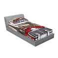thumbnail image 2 of Ambesonne Retro Fitted Sheet & Pillow Sham Set, Parisian City Scenery Car Art, Twin, Cream Grey Red, 2 of 2