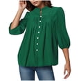 thumbnail image 1 of Dealovy Womens Tops Dressy 3/4 Puff Sleeve Solid Color Work Blouses Button down Crew Neck Business Casual Top, 1 of 9