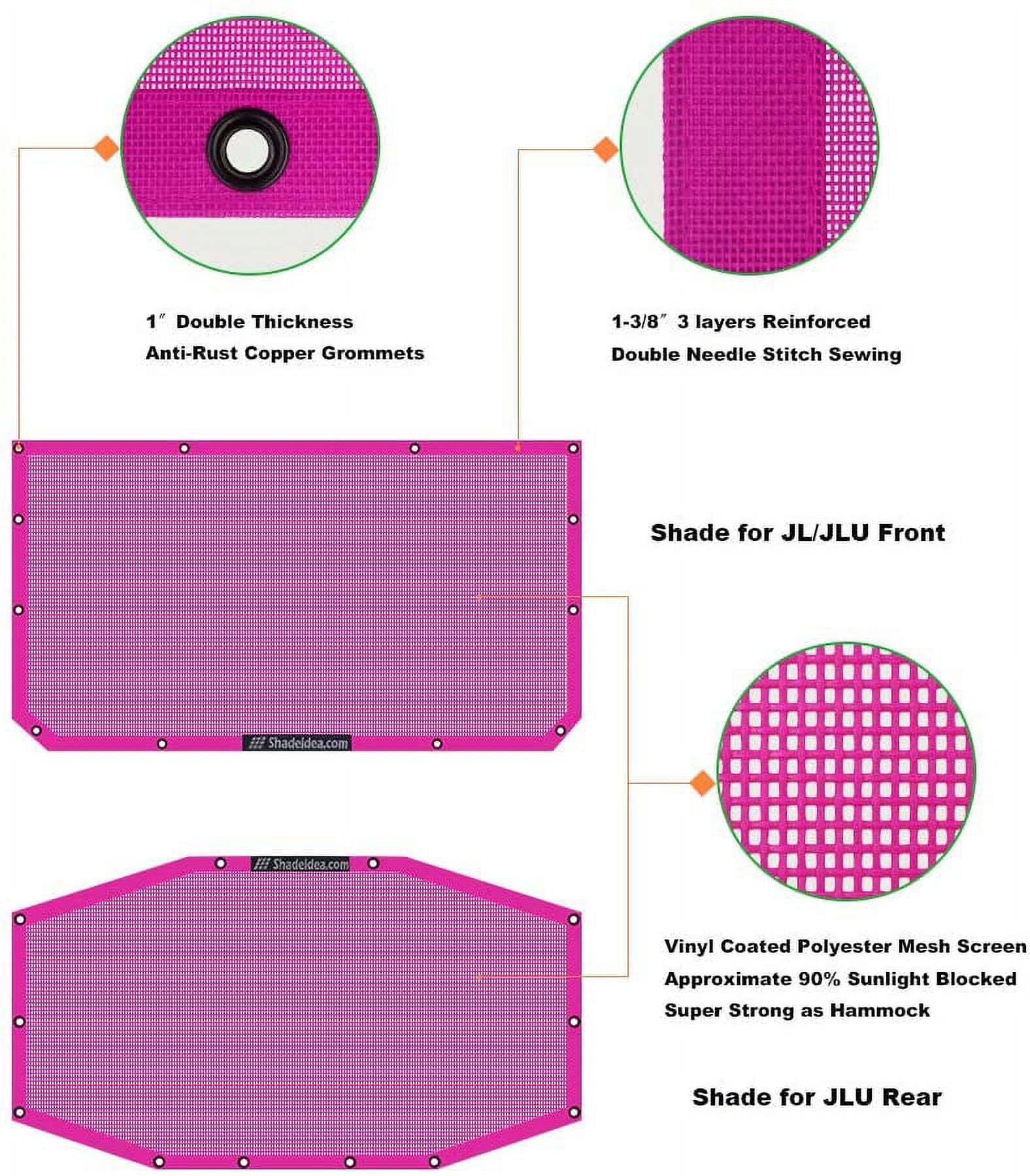 Shadeidea Jeep Wrangler Sun Shade JL Top Sunshade Front and Rear 2 piece-Pink Mesh Screen Sunshade JLU Unlimited 4 Door 2018-Current New Model Cover UV Blocker with Grab Bag-10 Years Warranty