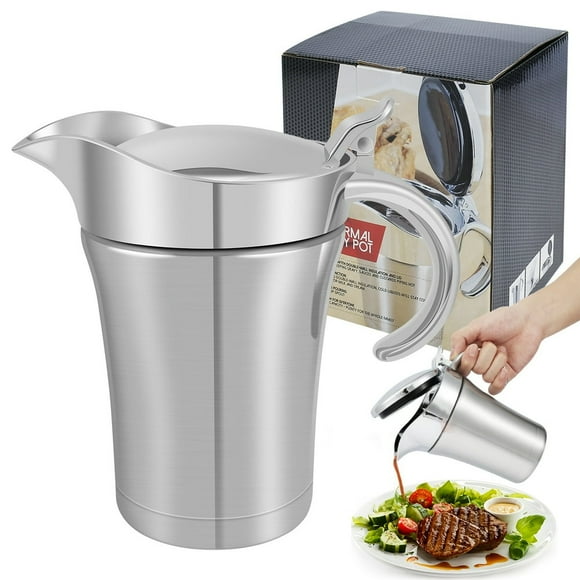 GORWARES en Acier Inoxydable Double Couche d'Isolation Saveur Sauce Pot Sauce Bateau Servant Pichet - avec Couvercle à Charnière Steak Sauce Pichet 26oz