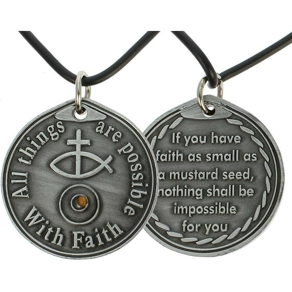 Mustard Seed Coin Necklace Faith - Real Leather Cord