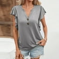thumbnail image 6 of TNOBHG Women V-neck Ruffle Sleeve Top Women's Elegant Short-sleeved Blouse Solid Color T-shirt Soft Loose Fit Summer Comfortable Spring Tee Ruffled Short, 6 of 8