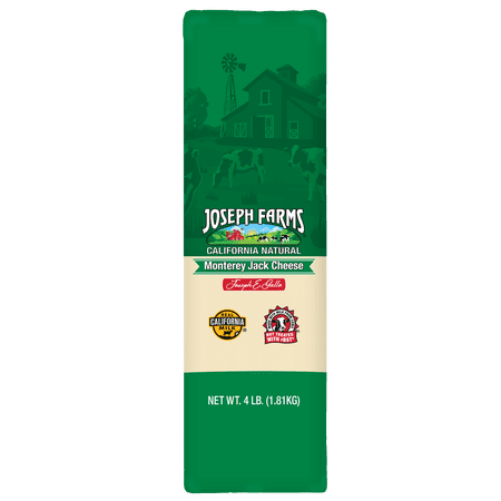 Joseph Farms California Natural Monterey Jack Cheese Loaf, 4lb, Refrigerated