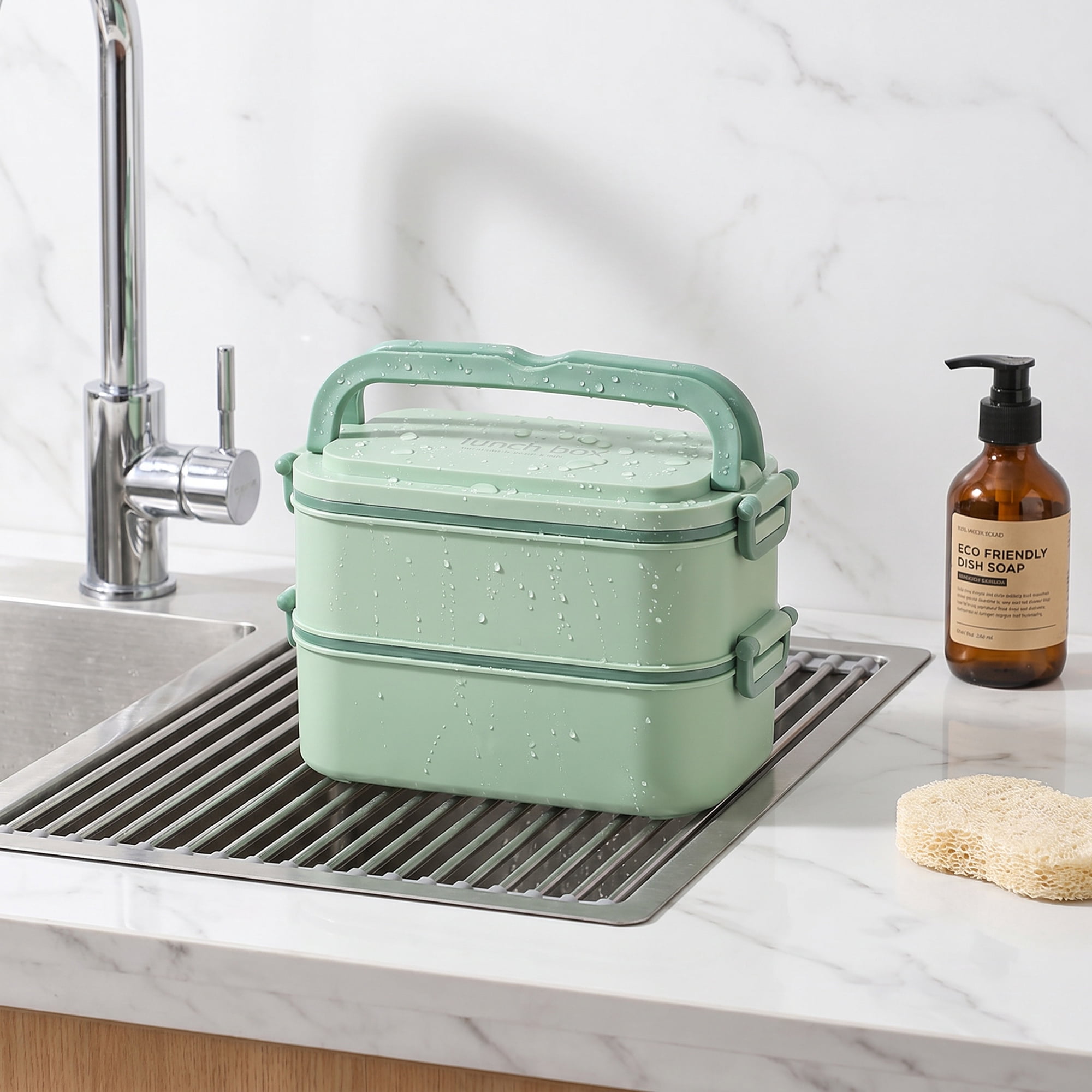 Unique Bargains 316 Stainless Steel Leak-Proof Meal Prep Bento Box Green-2 Layer