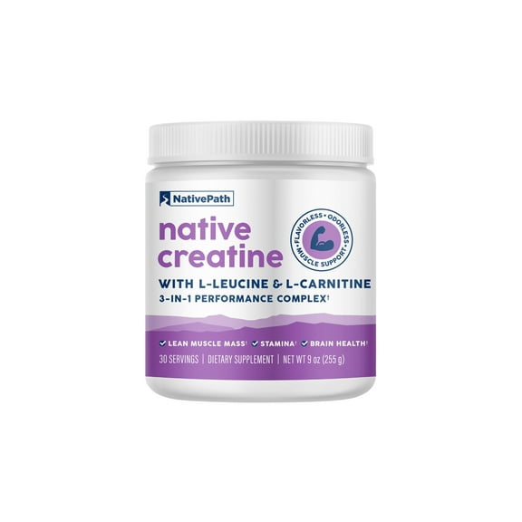 NativePath Creatine Monohydrate Powder with L-Leucine & L-Carnitine - Muscle Building Supplement for Men & Women - 30 Servings