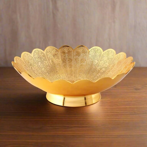 brass flower bowl in a velvet box for gift on housewarming/ diwali, 8.5"