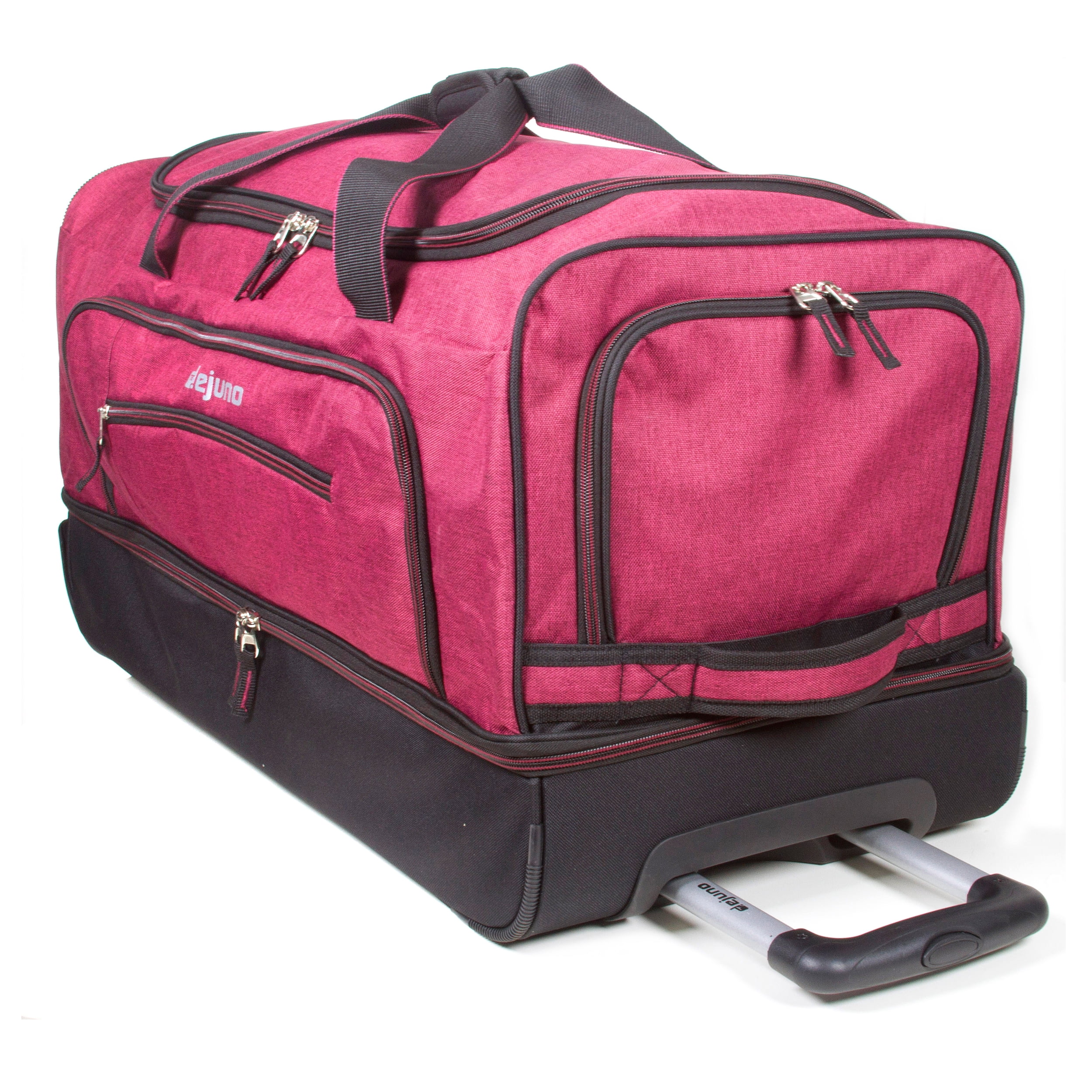 Dejuno 28" Lightweight Denim Drop Bottom Rolling Duffel Bag - Burgundy