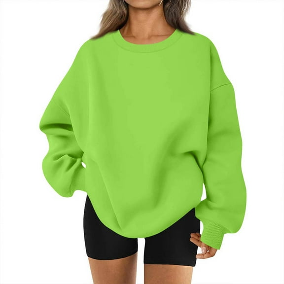 Lumtrix Crewneck Sweatshirts Women Fall Vintage Oversized Sweatshirt Loose Fit Comfort Cute Hoodies Y2k Fleece Pullover with Pocket Fluorescent Green L