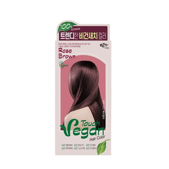 eZn Touch Vegan Permanent Hair Dye, Rose Brown Color, Vegan Ingredients, Ammonia Free, No THB, No Triclosan, No Phthalates, No Gluten, Up to 100% Gray Coverage