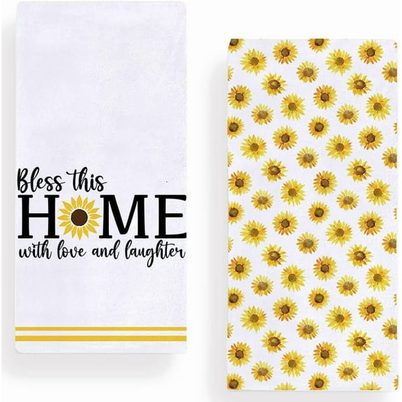Bless This Home Sunflower Kitchen Towels Dish Towels, 18x26 Inch Seasonal Summer Holiday Decoration Hand Towels Set of 2
