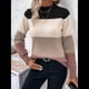 thumbnail image 4 of Suéteres de Bloque de Color para Mujer, Blusas de Larga con Cuello Alto, Suéter de Punto Holgado. Camello M, 4 of 7