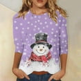 thumbnail image 2 of Fiaer Christmas T Shirts for Women Oversized 3/4 Sleeve Crew Neck Snowman Snowflakes Graphic Holiday Graphic Tee Fall Loose Fit Casual Trendy Tops Purple M, 2 of 4
