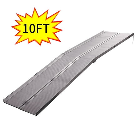 Jaxpety 10 Feet Mobility Handicap Aluminum Wheelchair Scooter Folding Portable Threshold Ramp with