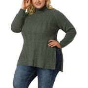 Agnes Orinda Juniors' Plus Turtleneck Side Slit Long Sleeve Sweater
