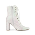 thumbnail image 3 of BLISSFUL STEP Women's Pointy Toe Block Heel Glitter Ankle Boots White 8, 3 of 7