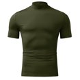 thumbnail image 3 of Men Short Sleeves Top High Elasticity Pure Color Turtleneck Slim Fit Undershirt Pullover OD Green S Rawiri, 3 of 6