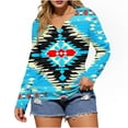 thumbnail image 2 of Long Sleeve Henley Shirt for Women Tribal Aztec Pattern Graphic Print Notch V Neck Relaxed Fit Southwest Style Casual Workwear Soft Lightweight Top, 2 of 5