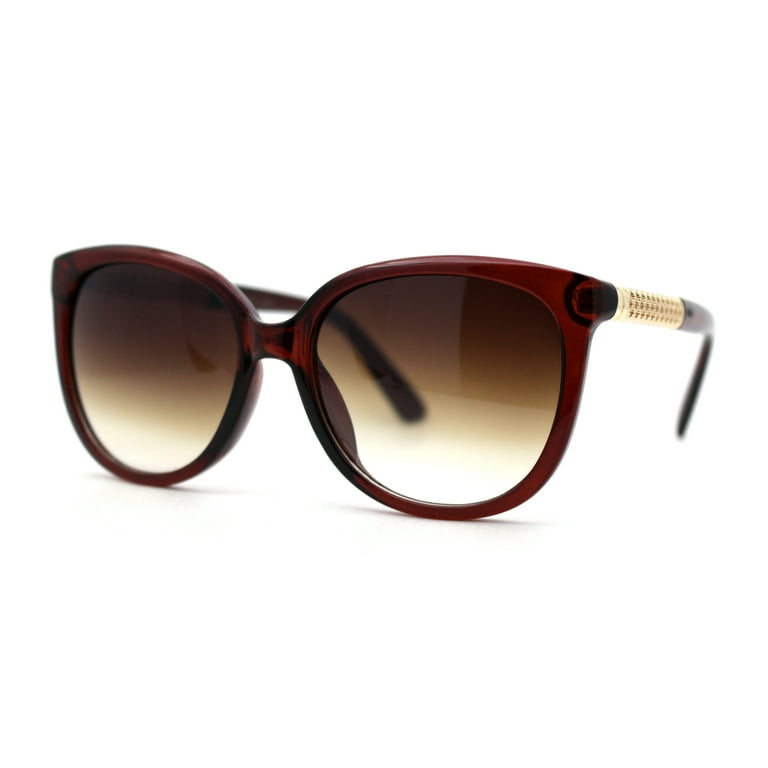 Womens Jewel Metal Arm Horn Cat Eye Designer Sunglasses All Brown