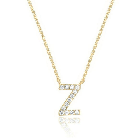 Bonjour Jewelers 14k Yellow Gold Created White Sapphire Initial Z Letter Pendant Necklace Plated