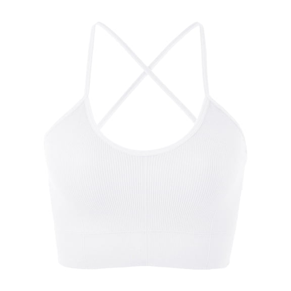 Women Summer Tops Women's Sports Bra Padded Crossback Bustier Without Underwire Spaghetti Straps Fitness Bra Push Up Stretch Longline Sports Top Top Compression Shirt Woman Supportive Tube White One