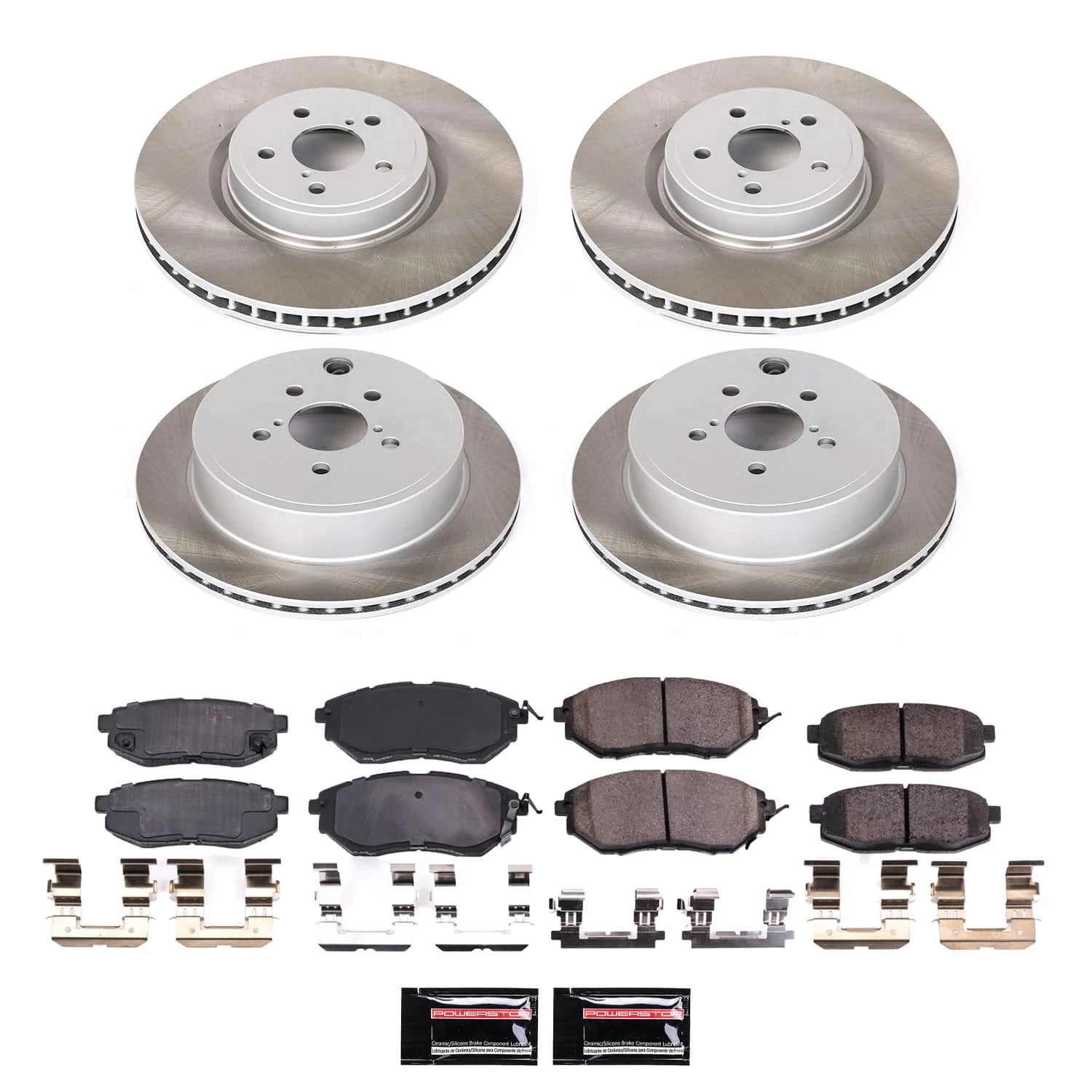 PowerStop Front and Rear Semi-Coated Rotor and Low-Dust Ceramic Brake Pad Kit SC5830
