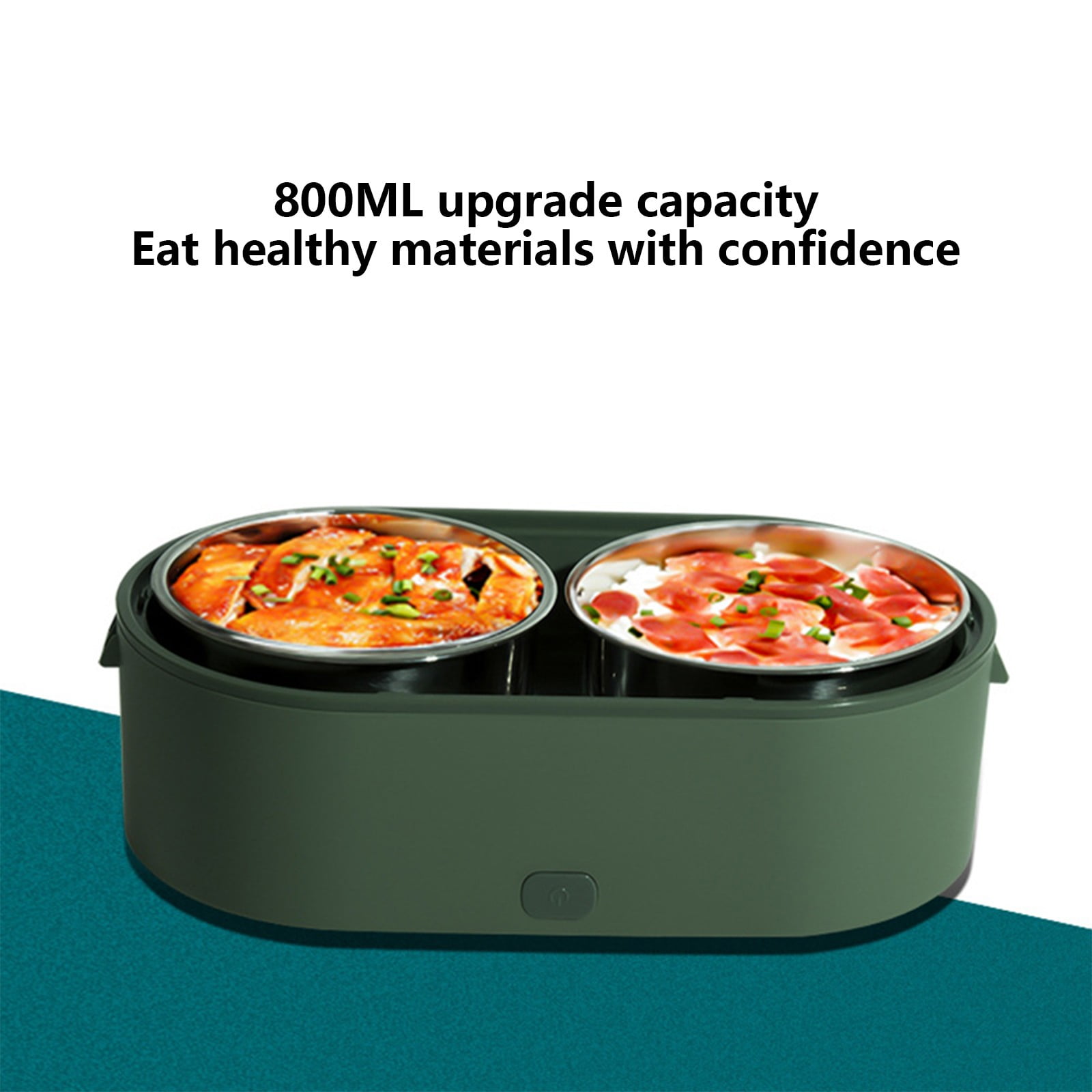Cordless Electric Heating Lunch Box - Water-Free Car & Home Insulated Box, Automatic Heating Container for Office Worker Hot Meal Prep （ Green ）