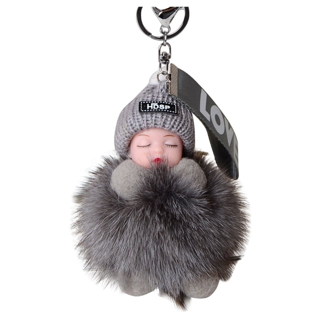 Furry Sleeping Baby Keychain with Sleeping Pompon, Suitable for Babies, Handbags Or Car Pendants, Keychains