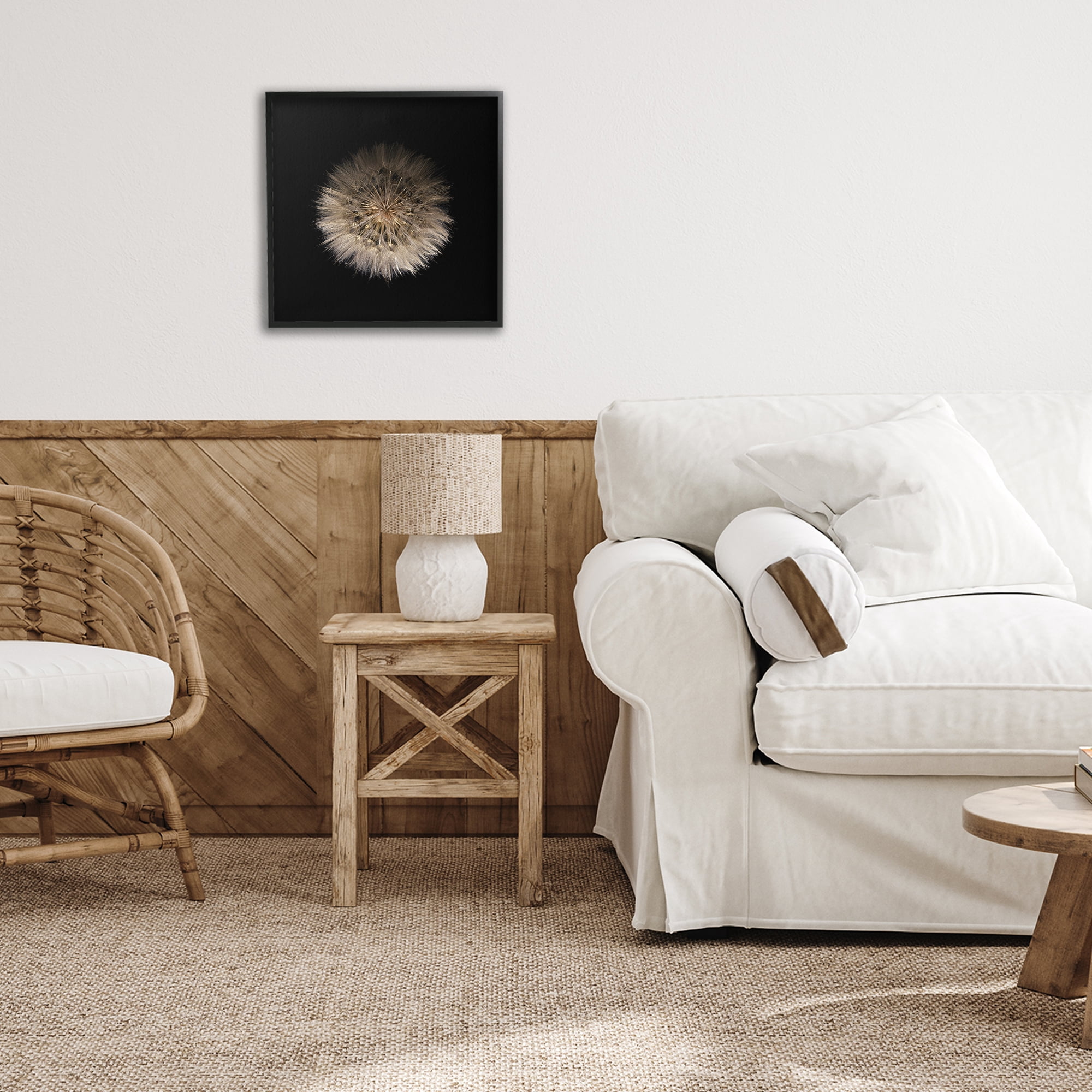Stupell Industries Wispy Dandelion on Black Black Framed Giclee Art, design by Beth Adoette