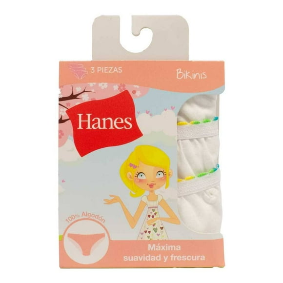 Bikinis Hanes para Niña Diseño Liso Blanco 3 Piezas Talla 4