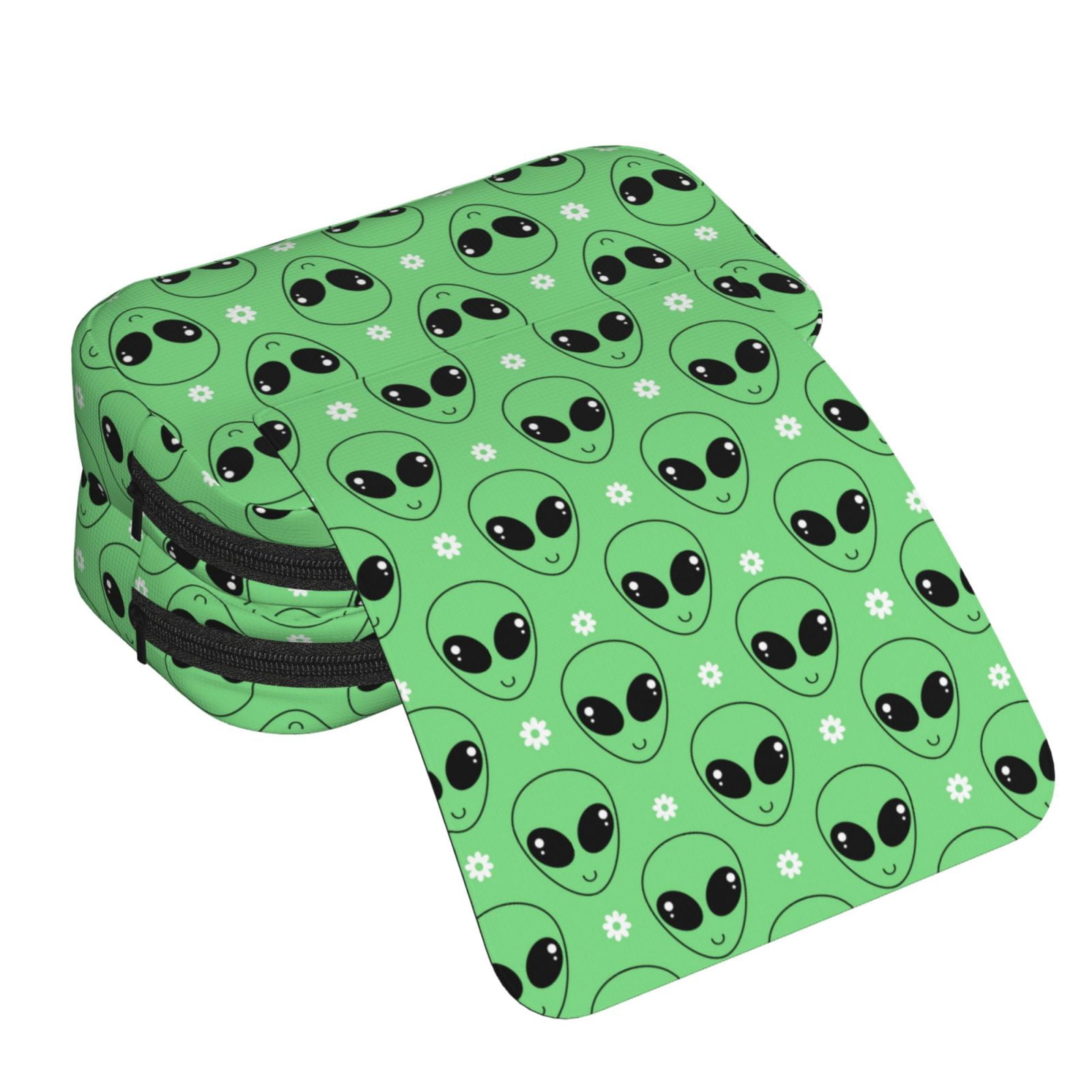 Rateoe alien cartoons Pattern Double Clamshell Pen Case, Storage Organizer with Two Zipper Compartments– Holds Up to 50 Pencils & Pens