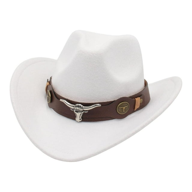 Sombrero de vaquero informal de ala para protección solar, disfraz para mujeres, hombres, viajes Blanco Zulema Sombrero de vaquero occidental