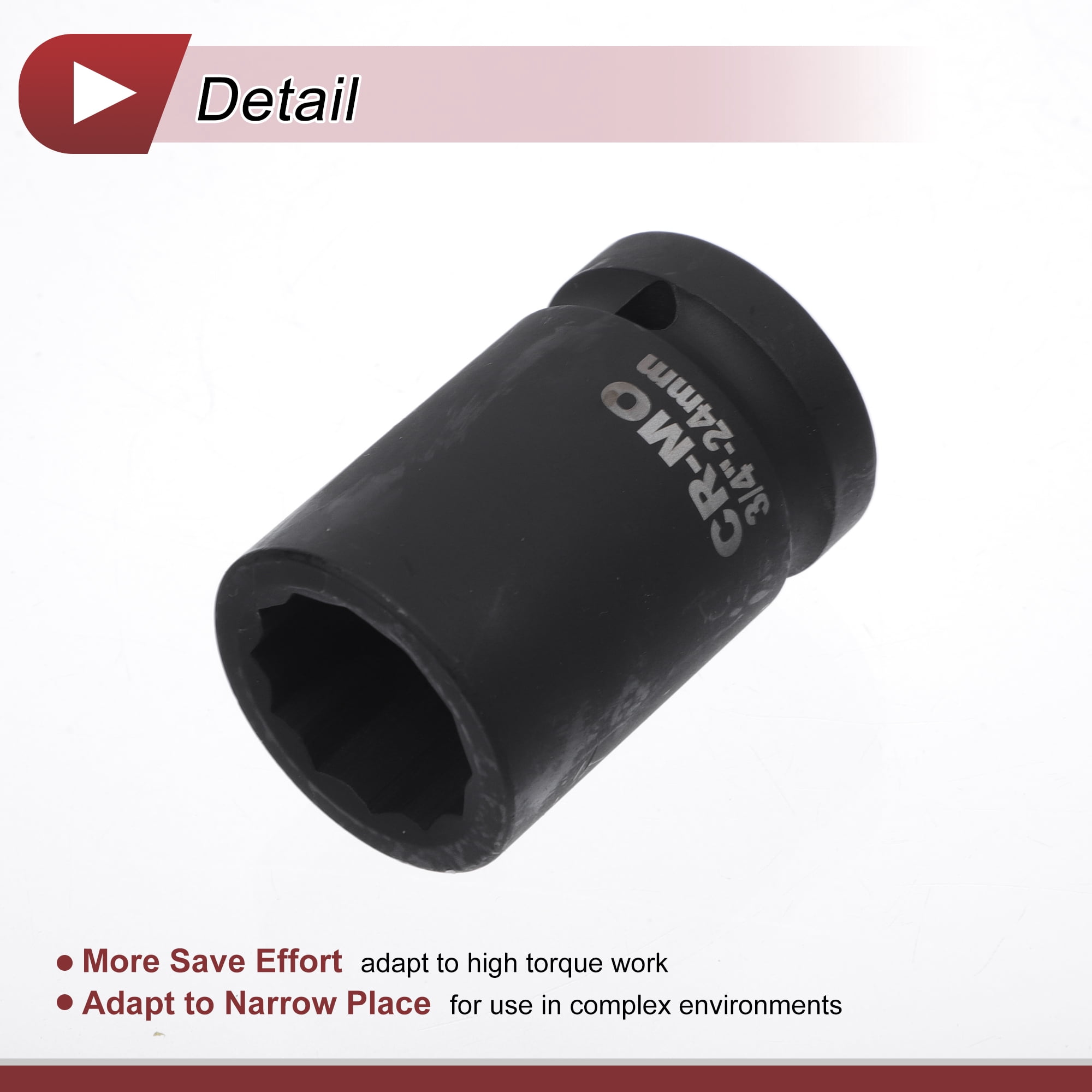 Unique Bargains 1 Pcs Impact Socket Tool 58mm Black High Carbon Steel 12 Point 24mm