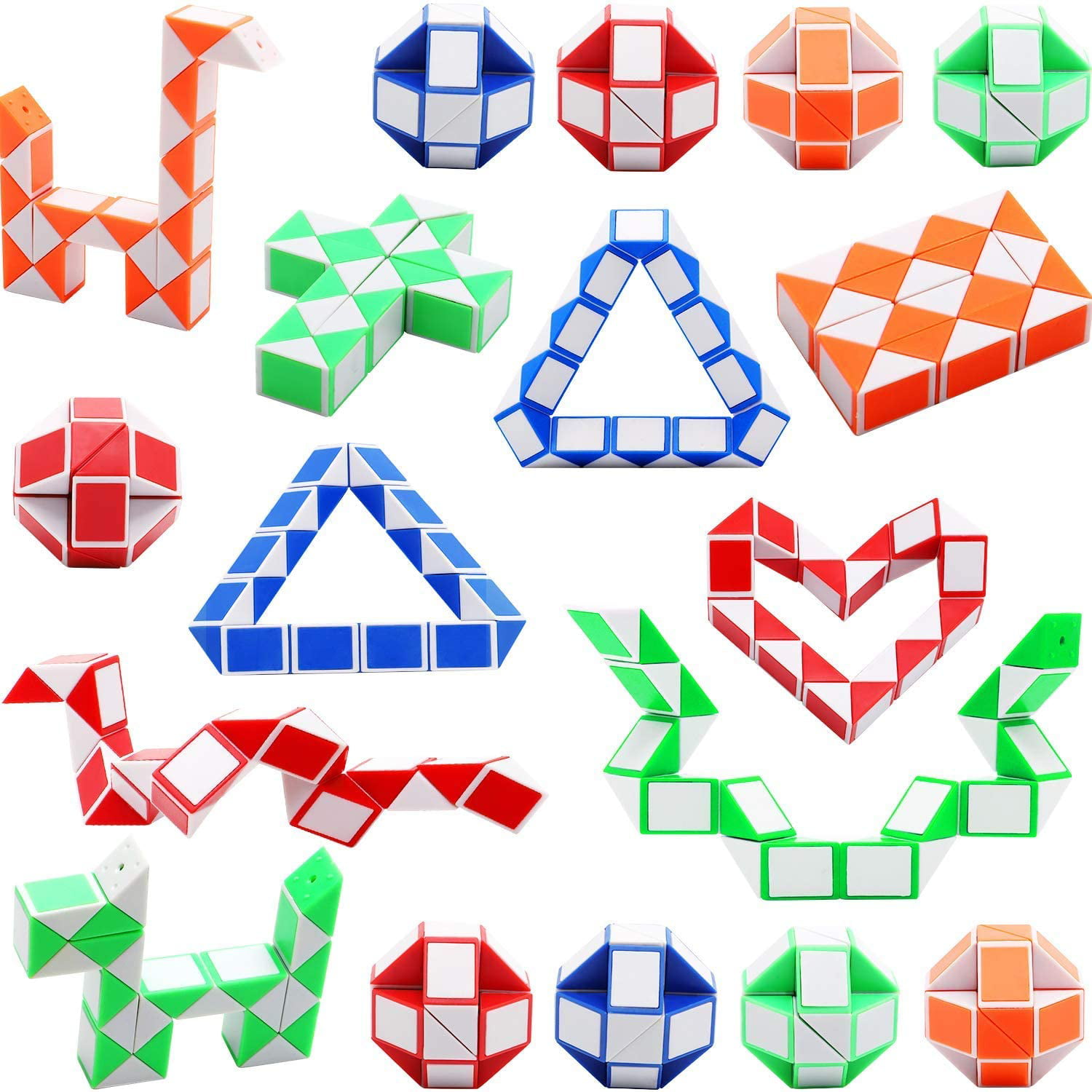 Sunshane 24 Pack 24 Blocks Magic Snake Cube Mini Snake Speed Cubes Twist Puzzle Toys for Kids Party Bag Fillers Party Favours Random Color ColourA 