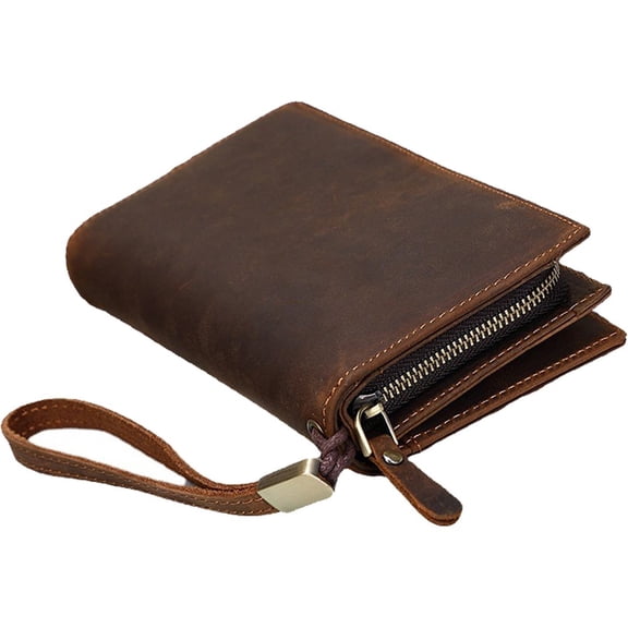 Vjnyvs Vintage Crazy Horse Leather Travel Gift Coin Pocket Card Case Long Organizer Chain RFID Wallet Purse with Zipper for Men Male