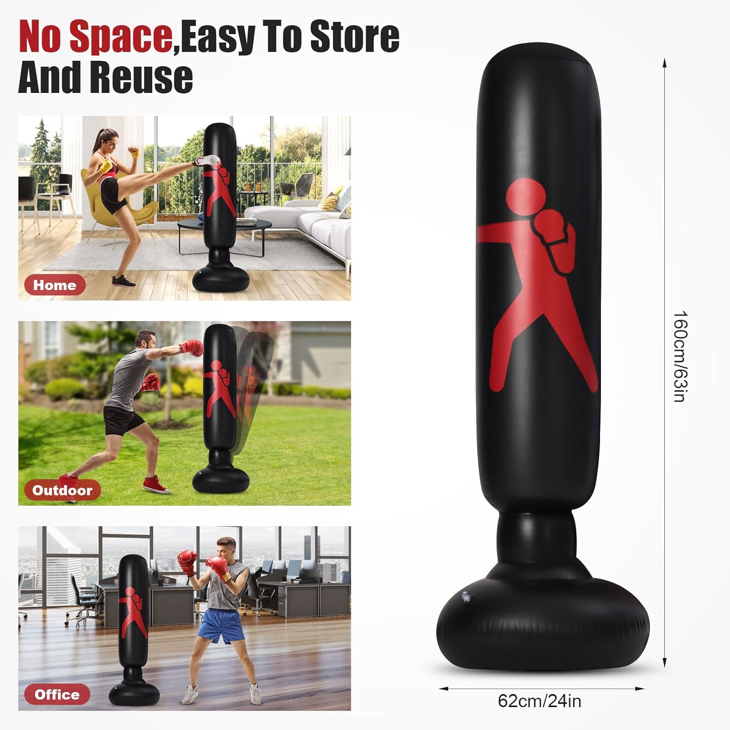 Inflatable Punching Tower Bag, 61" Inflatable Kid Boxing Bag, Children Sports Toy, Free Standing Bounce Back Tumbler, Boxing Column Tumbler Sandbags, for Sparring Boxing Karate Kickboxing