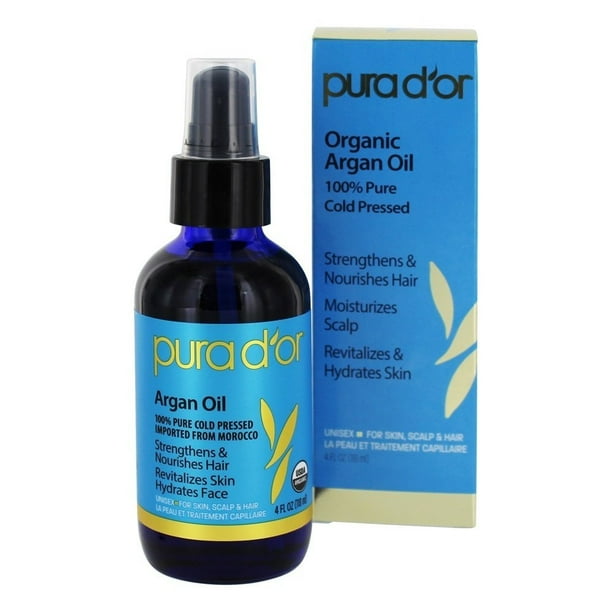 Pura d'or Organic Argan Oil for Skin, Scalp & Hair 4 fl. oz