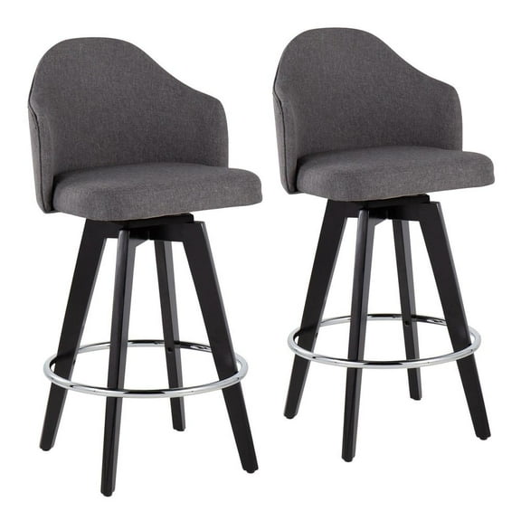 LumiSource Black Wood, Chrome, Grey Fabric Ahoy 26" Counter Stool - Set of 2