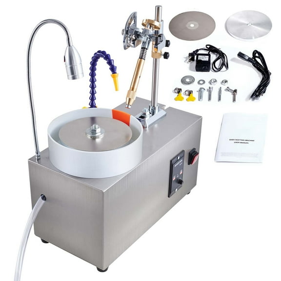 KFFKFF Gem Faceting Machine 180W Jade Grinding Polishing 0-2980RPM Rotating Speed 0-90 Degrees Angles Rock Polisher 6in Grinding Wheel