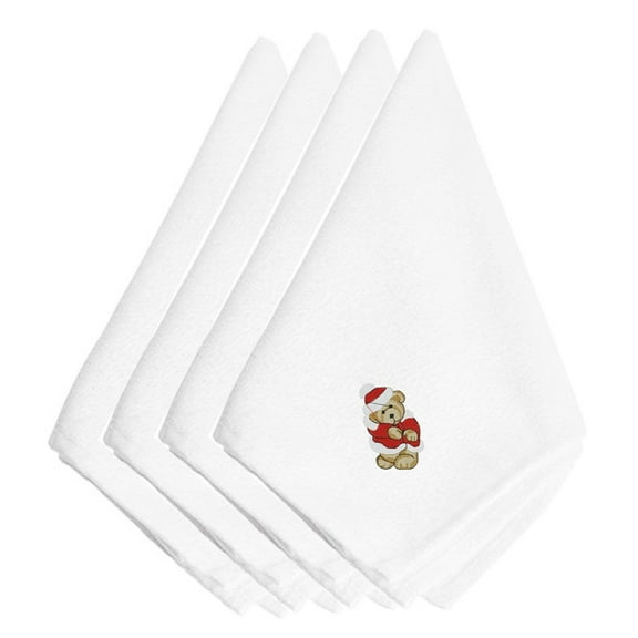 Christmas Santa Teddy Bear Embroidered Napkins Set of 4