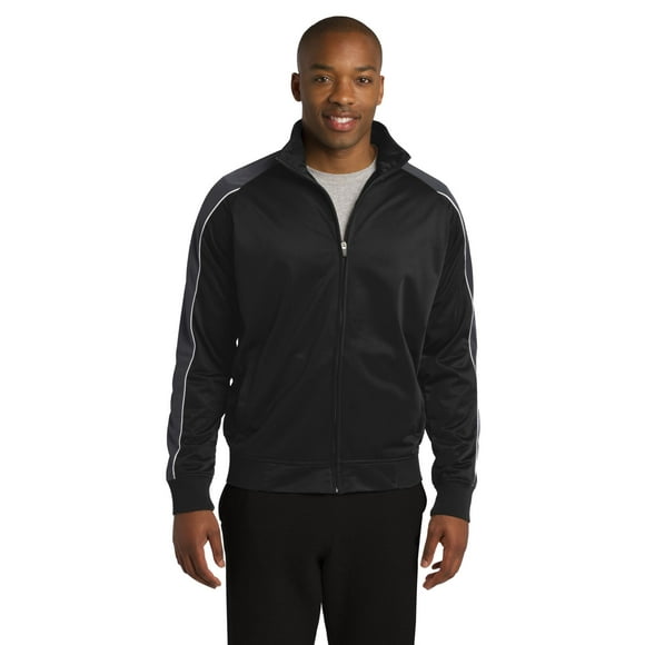 SPORT-TEK Chaqueta de chándal de tricot con ribete para hombre XL Negro/Gris hierro/Blanco deporte-tek JST92